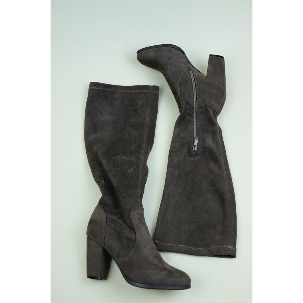 Chic Size 6.5 Women's Half Calf Gray Suede Heeled Boots